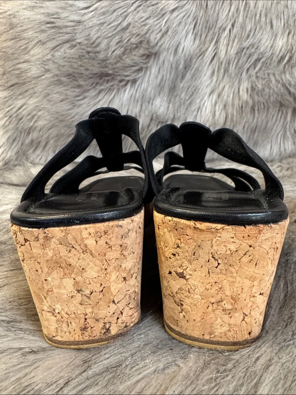 Donald J. Pliner Black Cork Wedge Sandals Size 9.5